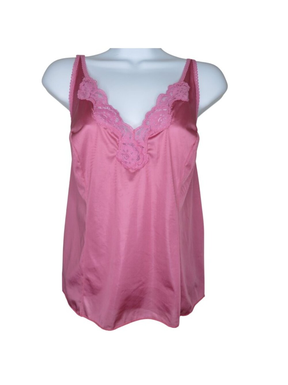Vintage Vassarette Pink Lace Trim Satin Camisole Tank Top Large Nylon USA Made